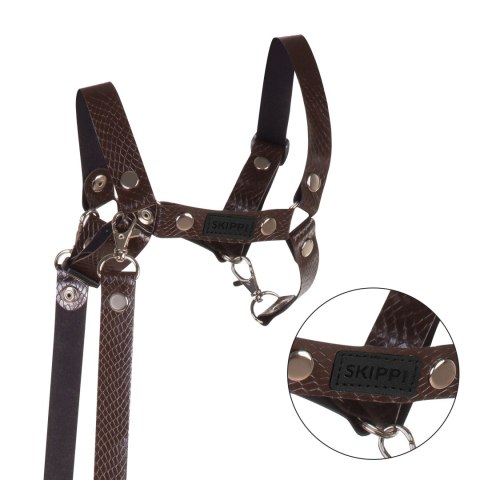 Skippi Kantar dla Hobby Horse - wodze, ekoskóra - brązowy ze wzorami boa Skippi Kantar dla Hobby Horse - wodze, ekoskóra - brązowy ze wzorami boa