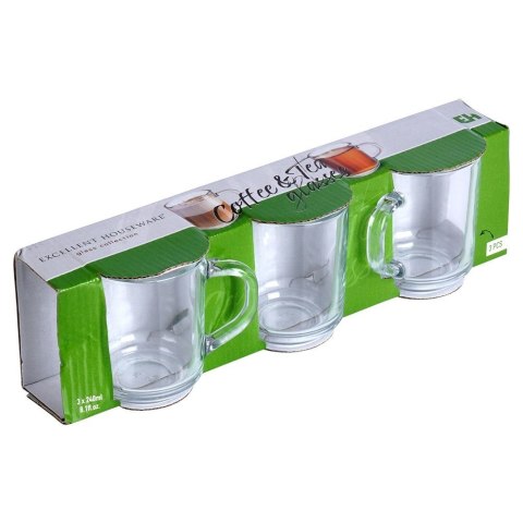 Szklanki do kawy herbaty z uchem 230ml 3 sztuki zestaw szklanek komplet EXCELLENT HOUSEWARE 139421 Szklanki do kawy herbaty z uchem 230ml 3 sztuki zestaw szklanek komplet EXCELLENT HOUSEWARE 139421