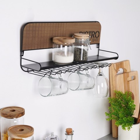 Wieszak na kieliszki kubki filiżanki ścienny półka uchwyt 48x12x20cm BISTRO VILDE 229102 Wieszak na kieliszki kubki filiżanki ścienny półka uchwyt 48x12x20cm BISTRO VILDE 229102