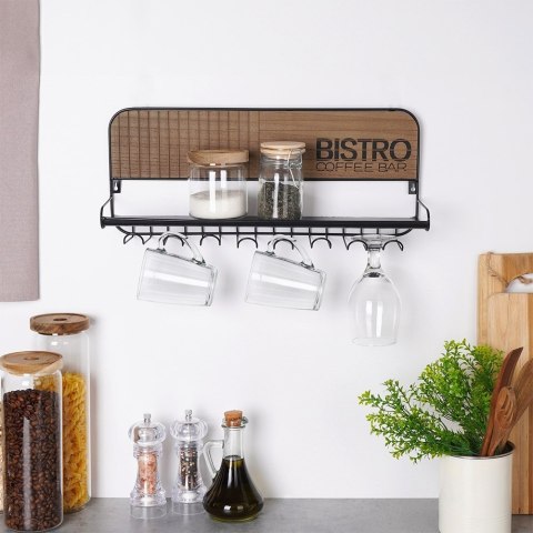 Wieszak na kieliszki kubki filiżanki ścienny półka uchwyt 48x12x20cm BISTRO VILDE 229102 Wieszak na kieliszki kubki filiżanki ścienny półka uchwyt 48x12x20cm BISTRO VILDE 229102