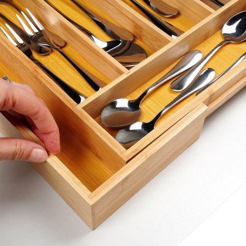 Wkład na sztućce do szuflady szuflad organizer rozsuwany bambusowy 28-45x33.5cm VILDE 229196 Wkład na sztućce do szuflady szuflad organizer rozsuwany bambusowy 28-45x33.5cm VILDE 229196