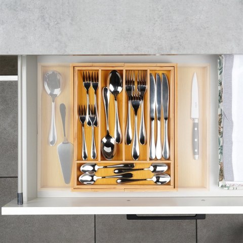 Wkład na sztućce do szuflady szuflad organizer rozsuwany bambusowy 28-45x33.5cm VILDE 229196 Wkład na sztućce do szuflady szuflad organizer rozsuwany bambusowy 28-45x33.5cm VILDE 229196