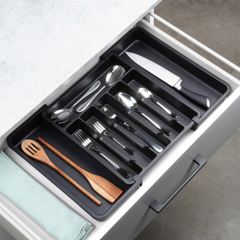 Wkład na sztućce do szuflady szuflad organizer rozsuwany czarny 33-56.5x37.5cm VILDE 229130 Wkład na sztućce do szuflady szuflad organizer rozsuwany czarny 33-56.5x37.5cm VILDE 229130