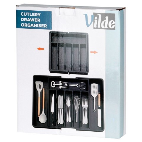 Wkład na sztućce do szuflady szuflad organizer rozsuwany czarny 33-56.5x37.5cm VILDE 229130 Wkład na sztućce do szuflady szuflad organizer rozsuwany czarny 33-56.5x37.5cm VILDE 229130