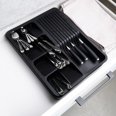 Wkład na sztućce do szuflady szuflad organizer rozsuwany czarny 40x31cm VILDE 229145 Wkład na sztućce do szuflady szuflad organizer rozsuwany czarny 40x31cm VILDE 229145