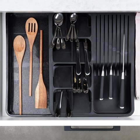 Wkład na sztućce do szuflady szuflad organizer rozsuwany czarny 40x31cm VILDE 229145 Wkład na sztućce do szuflady szuflad organizer rozsuwany czarny 40x31cm VILDE 229145
