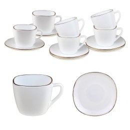 Zestaw 6 filiżanek 12 elementów, kwadrat, opal, białe ze złotym zdobieniem, KINGHOFF KH-1930
