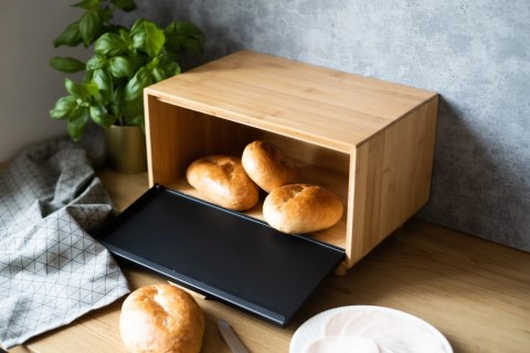 Chlebak bambusowy stalowy pojemnik na pieczywo chleb bułki czarny BRUNBESTE BB-1628 Chlebak bambusowy stalowy pojemnik na pieczywo chleb bułki czarny BRUNBESTE BB-1628