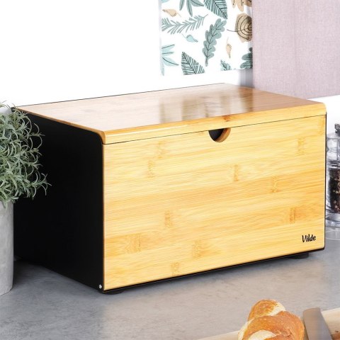Chlebak drewniany metalowy czarny podwójna pokrywa 35.5x22x20.5cm VILDE 259620 Chlebak drewniany metalowy czarny podwójna pokrywa 35.5x22x20.5cm VILDE 259620