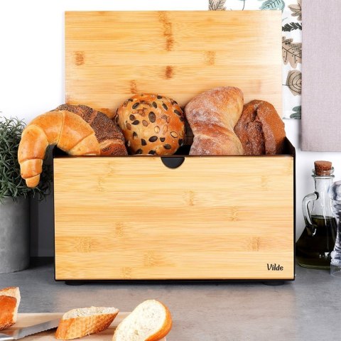 Chlebak drewniany metalowy czarny podwójna pokrywa 35.5x22x20.5cm VILDE 259620 Chlebak drewniany metalowy czarny podwójna pokrywa 35.5x22x20.5cm VILDE 259620