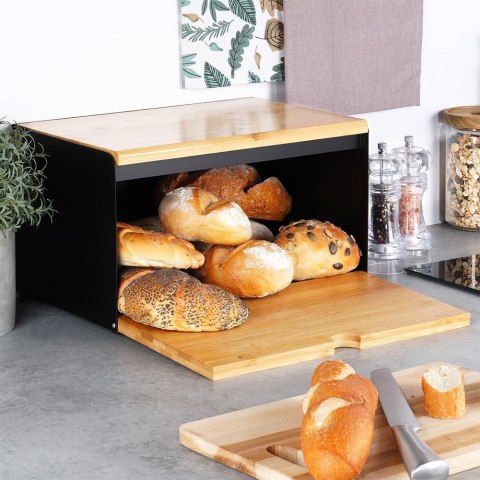 Chlebak drewniany metalowy czarny podwójna pokrywa 35.5x22x20.5cm VILDE 259620 Chlebak drewniany metalowy czarny podwójna pokrywa 35.5x22x20.5cm VILDE 259620