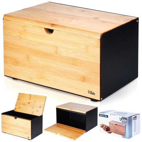 Chlebak drewniany metalowy czarny podwójna pokrywa 35.5x22x20.5cm VILDE 259620 Chlebak drewniany metalowy czarny podwójna pokrywa 35.5x22x20.5cm VILDE 259620