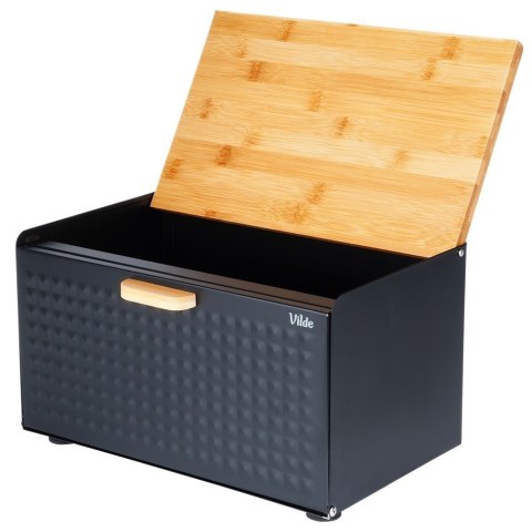 Chlebak metalowy pojemnik na chleb pieczywo drewniany czarny podwójna pokrywa 35.5x22x20.5cm VILDE 259619 Chlebak metalowy pojemnik na chleb pieczywo drewniany czarny podwójna pokrywa 35.5x22x20.5cm VILDE 259619