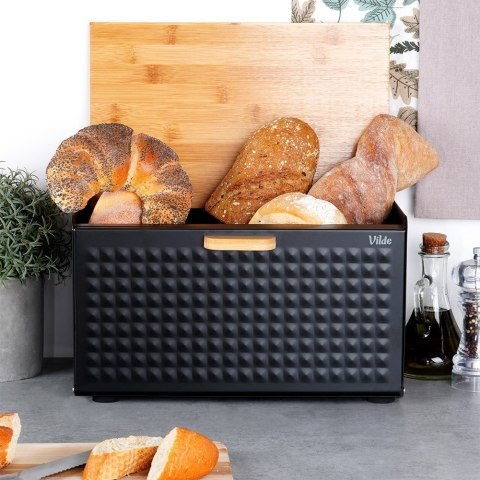Chlebak metalowy pojemnik na chleb pieczywo drewniany czarny podwójna pokrywa 35.5x22x20.5cm VILDE 259619 Chlebak metalowy pojemnik na chleb pieczywo drewniany czarny podwójna pokrywa 35.5x22x20.5cm VILDE 259619