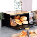 Chlebak metalowy pojemnik na chleb pieczywo drewniany czarny podwójna pokrywa 35.5x22x20.5cm VILDE 259619 Chlebak metalowy pojemnik na chleb pieczywo drewniany czarny podwójna pokrywa 35.5x22x20.5cm VILDE 259619