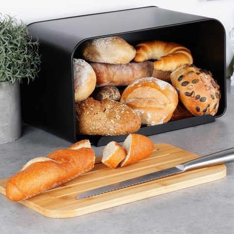 Chlebak metalowy pojemnik na chleb pieczywo z deską bambusową czarny 35x22x20.5cm VILDE 259613 Chlebak metalowy pojemnik na chleb pieczywo z deską bambusową czarny 35x22x20.5cm VILDE 259613