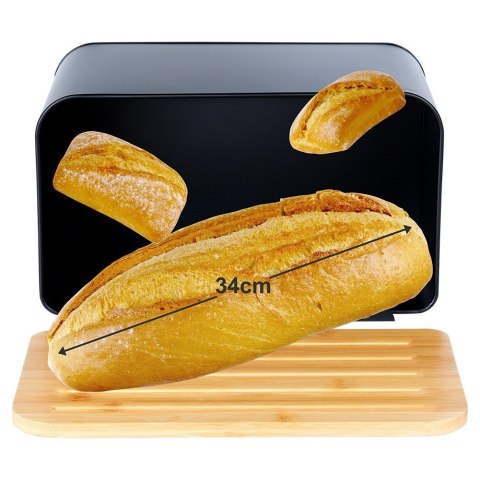 Chlebak metalowy pojemnik na chleb pieczywo z deską bambusową czarny 35x22x20.5cm VILDE 259613 Chlebak metalowy pojemnik na chleb pieczywo z deską bambusową czarny 35x22x20.5cm VILDE 259613