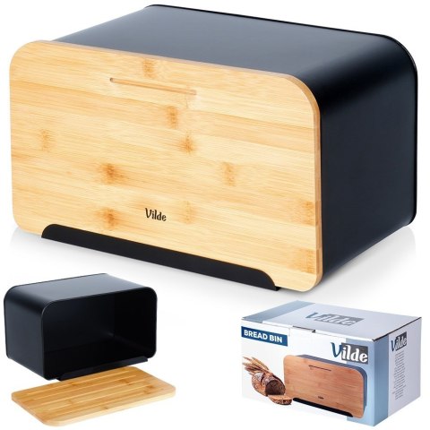 Chlebak metalowy pojemnik na chleb pieczywo z deską bambusową czarny 35x22x20.5cm VILDE 259613 Chlebak metalowy pojemnik na chleb pieczywo z deską bambusową czarny 35x22x20.5cm VILDE 259613
