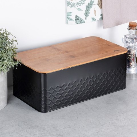 Chlebak metalowy pojemnik na chleb pieczywo z deską drewnianą czarny 33.5x18.5x12.5cm VILDE 259623 Chlebak metalowy pojemnik na chleb pieczywo z deską drewnianą czarny 33.5x18.5x12.5cm VILDE 259623