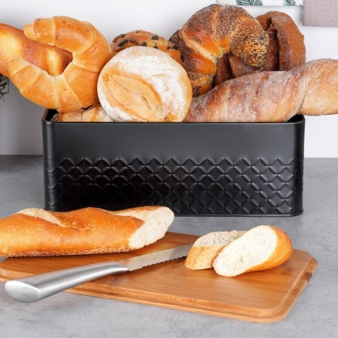 Chlebak metalowy pojemnik na chleb pieczywo z deską drewnianą czarny 33.5x18.5x12.5cm VILDE 259623 Chlebak metalowy pojemnik na chleb pieczywo z deską drewnianą czarny 33.5x18.5x12.5cm VILDE 259623