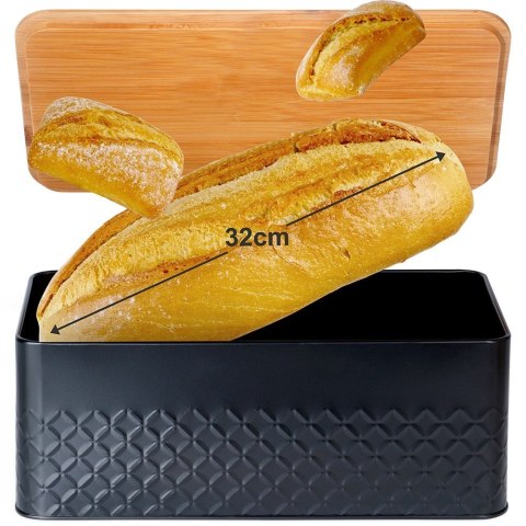 Chlebak metalowy pojemnik na chleb pieczywo z deską drewnianą czarny 33.5x18.5x12.5cm VILDE 259623 Chlebak metalowy pojemnik na chleb pieczywo z deską drewnianą czarny 33.5x18.5x12.5cm VILDE 259623