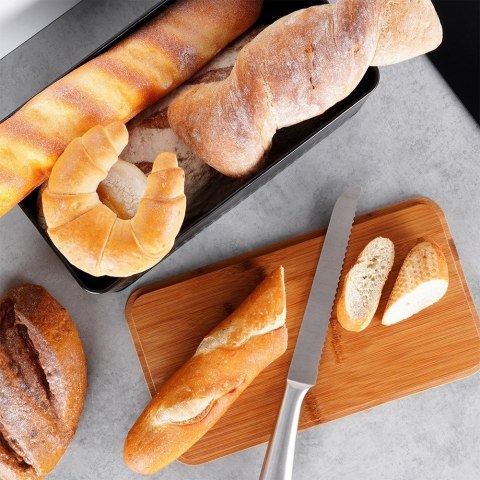 Chlebak metalowy pojemnik na chleb pieczywo z deską drewnianą czarny 33.5x18.5x12.5cm VILDE 259623 Chlebak metalowy pojemnik na chleb pieczywo z deską drewnianą czarny 33.5x18.5x12.5cm VILDE 259623