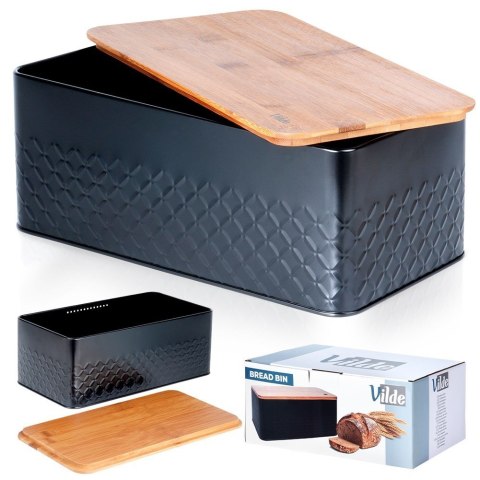 Chlebak metalowy pojemnik na chleb pieczywo z deską drewnianą czarny 33.5x18.5x12.5cm VILDE 259623 Chlebak metalowy pojemnik na chleb pieczywo z deską drewnianą czarny 33.5x18.5x12.5cm VILDE 259623
