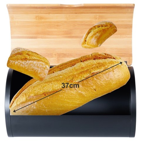 Chlebak stalowy pojemnik na pieczywo chleb bułki drewniany czarny 38x24x20cm VILDE 259625 Chlebak stalowy pojemnik na pieczywo chleb bułki drewniany czarny 38x24x20cm VILDE 259625