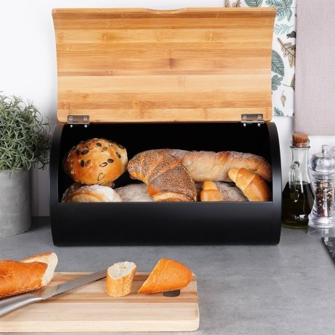 Chlebak stalowy pojemnik na pieczywo chleb bułki drewniany czarny 38x24x20cm VILDE 259625 Chlebak stalowy pojemnik na pieczywo chleb bułki drewniany czarny 38x24x20cm VILDE 259625