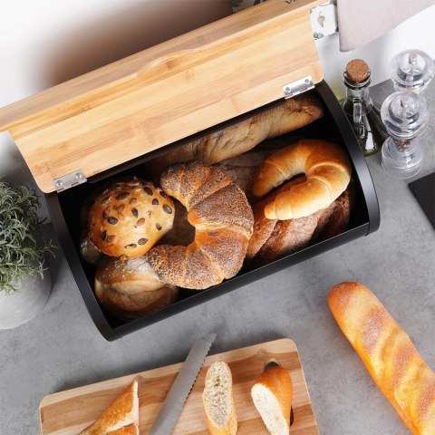Chlebak stalowy pojemnik na pieczywo chleb bułki drewniany czarny 38x24x20cm VILDE 259625 Chlebak stalowy pojemnik na pieczywo chleb bułki drewniany czarny 38x24x20cm VILDE 259625