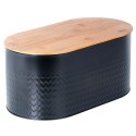 Chlebak stalowy pojemnik na pieczywo chleb bułki z deską drewnianą czarny 34x18.5x15.5cm VILDE 259624