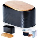 Chlebak stalowy pojemnik na pieczywo chleb bułki z deską drewnianą czarny 34x18.5x15.5cm VILDE 259624