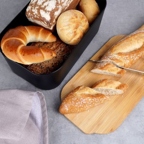Chlebak z deską do krojenia bambusową czarny 33x18.5x12cm VILDE 259301 Chlebak z deską do krojenia bambusową czarny 33x18.5x12cm VILDE 259301