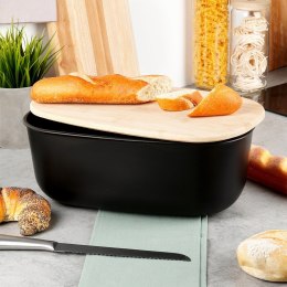 Chlebak z deską do krojenia bambusową czarny 39x23.5x15.5cm VILDE 259176