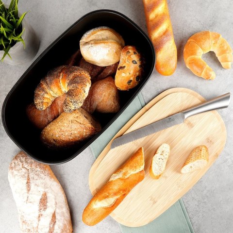 Chlebak z deską do krojenia bambusową czarny 39x23.5x15.5cm VILDE 259176 Chlebak z deską do krojenia bambusową czarny 39x23.5x15.5cm VILDE 259176