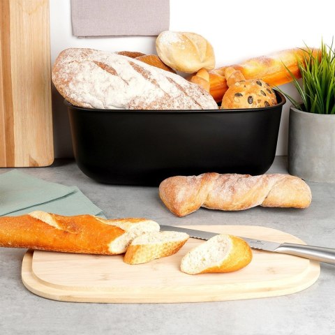 Chlebak z deską do krojenia bambusową czarny 39x23.5x15.5cm VILDE 259176 Chlebak z deską do krojenia bambusową czarny 39x23.5x15.5cm VILDE 259176