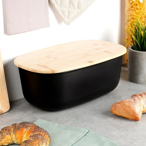 Chlebak z deską do krojenia bambusową czarny 39x23.5x15.5cm VILDE 259176 Chlebak z deską do krojenia bambusową czarny 39x23.5x15.5cm VILDE 259176