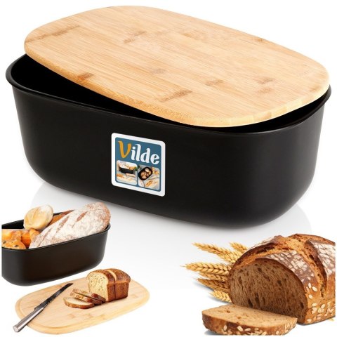 Chlebak z deską do krojenia bambusową czarny 39x23.5x15.5cm VILDE 259176 Chlebak z deską do krojenia bambusową czarny 39x23.5x15.5cm VILDE 259176