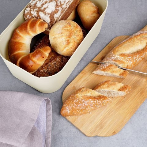 Chlebak z deską do krojenia bambusową kremowy 33x18.5x12cm VILDE 259303 Chlebak z deską do krojenia bambusową kremowy 33x18.5x12cm VILDE 259303