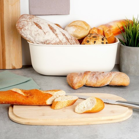 Chlebak z deską do krojenia bambusową kremowy 39x23.5x15.5cm VILDE 259178 Chlebak z deską do krojenia bambusową kremowy 39x23.5x15.5cm VILDE 259178
