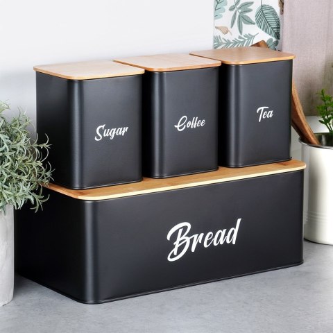 Chlebak z pojemnikami na herbatę kawę cukier metalowy czarny 4-ele VILDE 259627 Chlebak z pojemnikami na herbatę kawę cukier metalowy czarny 4-ele VILDE 259627