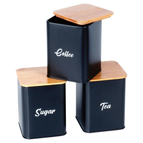 Chlebak z pojemnikami na herbatę kawę cukier metalowy czarny 4-ele VILDE 259627 Chlebak z pojemnikami na herbatę kawę cukier metalowy czarny 4-ele VILDE 259627