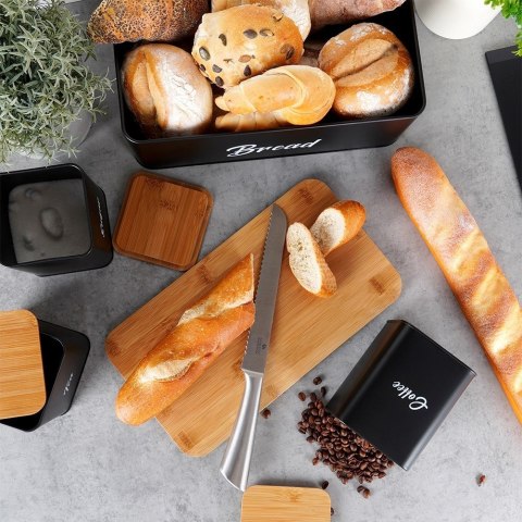 Chlebak z pojemnikami na herbatę kawę cukier metalowy czarny 4-ele VILDE 259627 Chlebak z pojemnikami na herbatę kawę cukier metalowy czarny 4-ele VILDE 259627