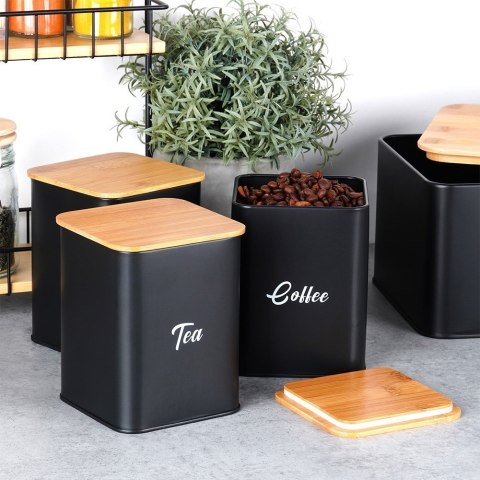 Chlebak z pojemnikami na herbatę kawę cukier metalowy czarny 4-ele VILDE 259627 Chlebak z pojemnikami na herbatę kawę cukier metalowy czarny 4-ele VILDE 259627
