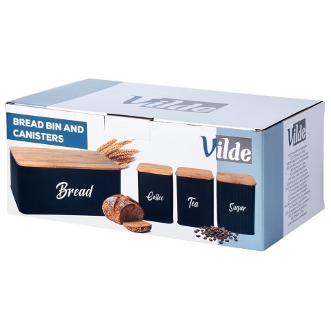 Chlebak z pojemnikami na herbatę kawę cukier metalowy czarny 4-ele VILDE 259627 Chlebak z pojemnikami na herbatę kawę cukier metalowy czarny 4-ele VILDE 259627