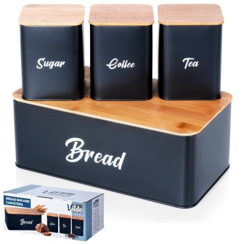 Chlebak z pojemnikami na herbatę kawę cukier metalowy czarny 4-ele VILDE 259627 Chlebak z pojemnikami na herbatę kawę cukier metalowy czarny 4-ele VILDE 259627