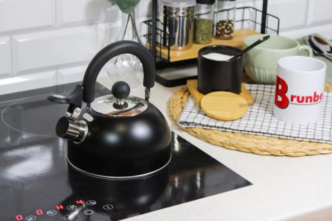 Czajnik stalowy z gwizdkiem na gaz indukcję mały 1.5L czarny MAT BRUNBESTE BB-1324