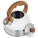 Czajnik stalowy z gwizdkiem na indukcję 2.5L biały MAT uchwyt drewno BRUNBESTE BB-2478