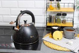 Czajnik stalowy z gwizdkiem podwójne dno gaz indukcja 3L czarny marmurek BRUNBESTE BB-2450