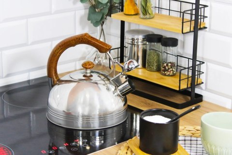 Czajnik stalowy z gwizdkiem tradycyjny indukcja 2.5L drewniany uchwyt BRUNBESTE BB-2270